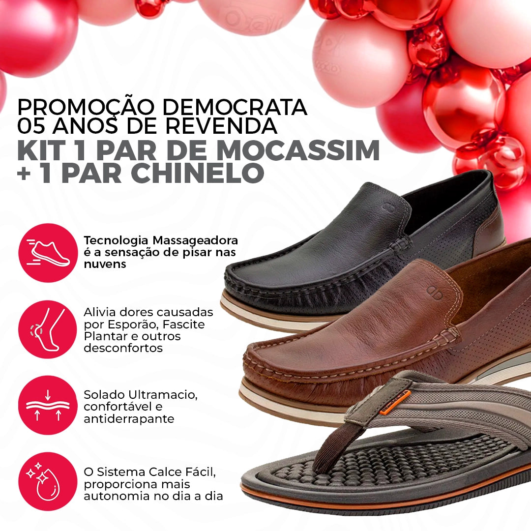 Mocassim Ortopédico Democrata + Chinelo Massageador [LIQUIDAÇÃO]