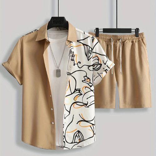 Conjunto Masculino Estampado Bicolor - Camisa e Bermuda