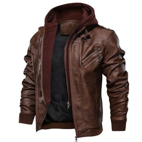 Jaqueta Masculina de Couro com Capuz Removível - Estilo e Versatilidade